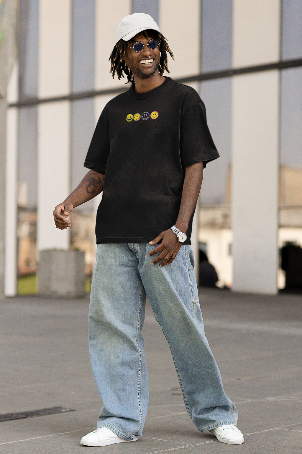 Put On Your Happy Face Back Print Oversized T-Shirt for Men