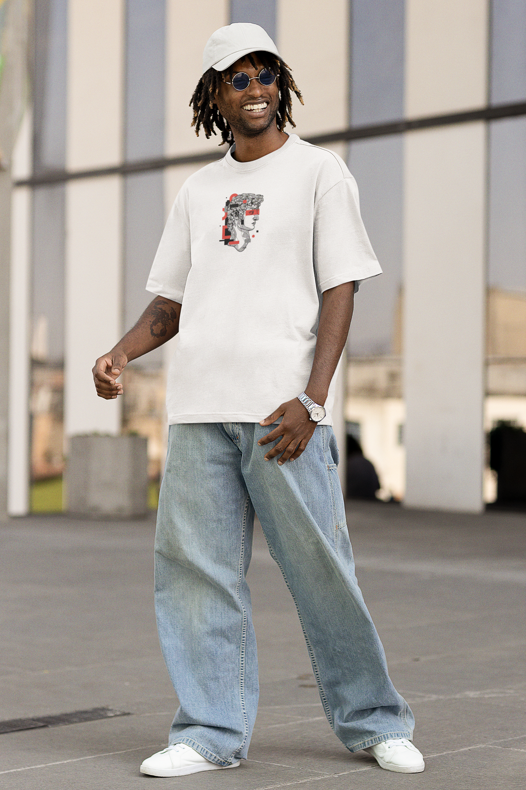Renaissance Statue Back Print Oversized T-Shirt for Men