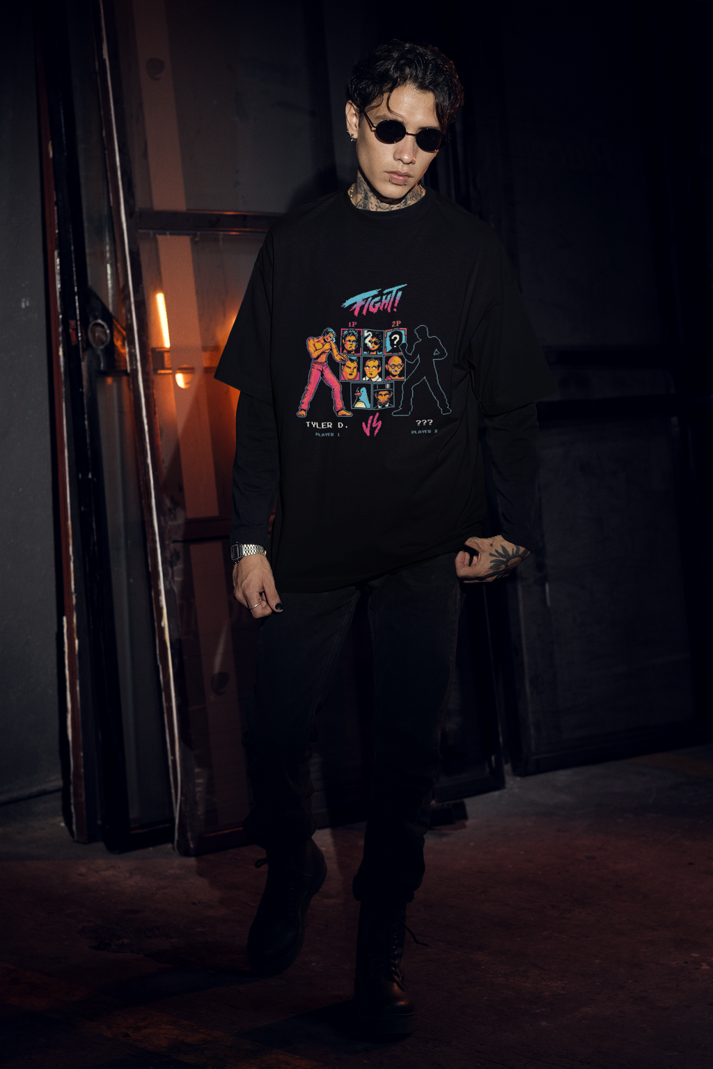 Retro Fight Game Oversized T-Shirt for Men