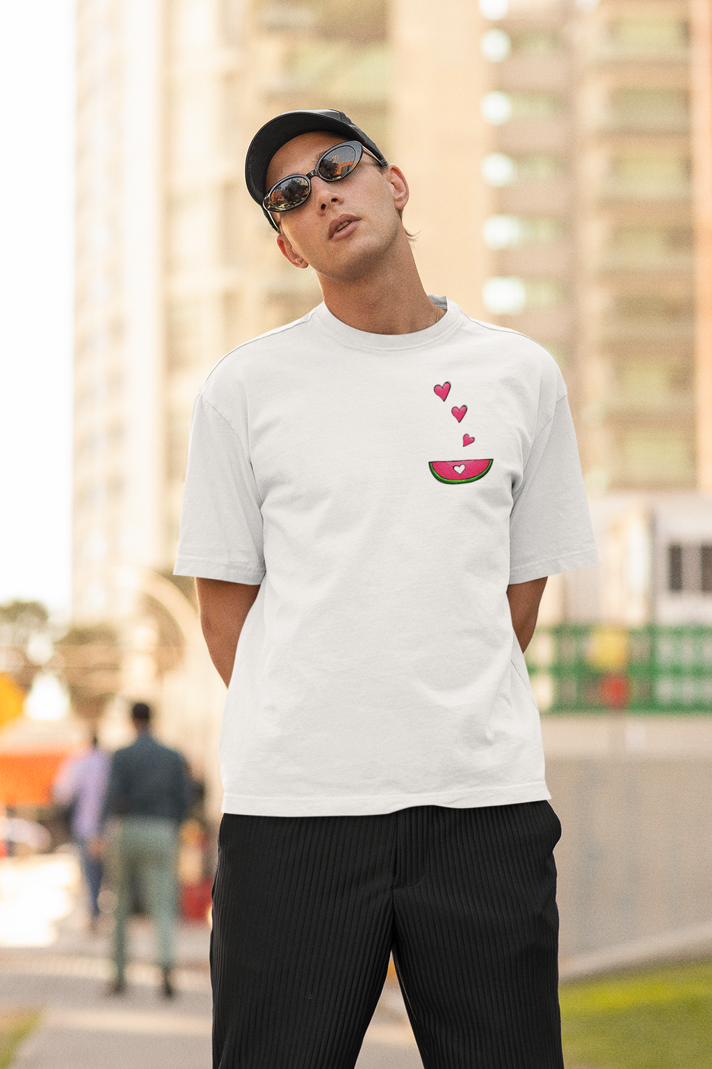 Drink Water Eat Healthy Back Print Oversized T-Shirt for Men
