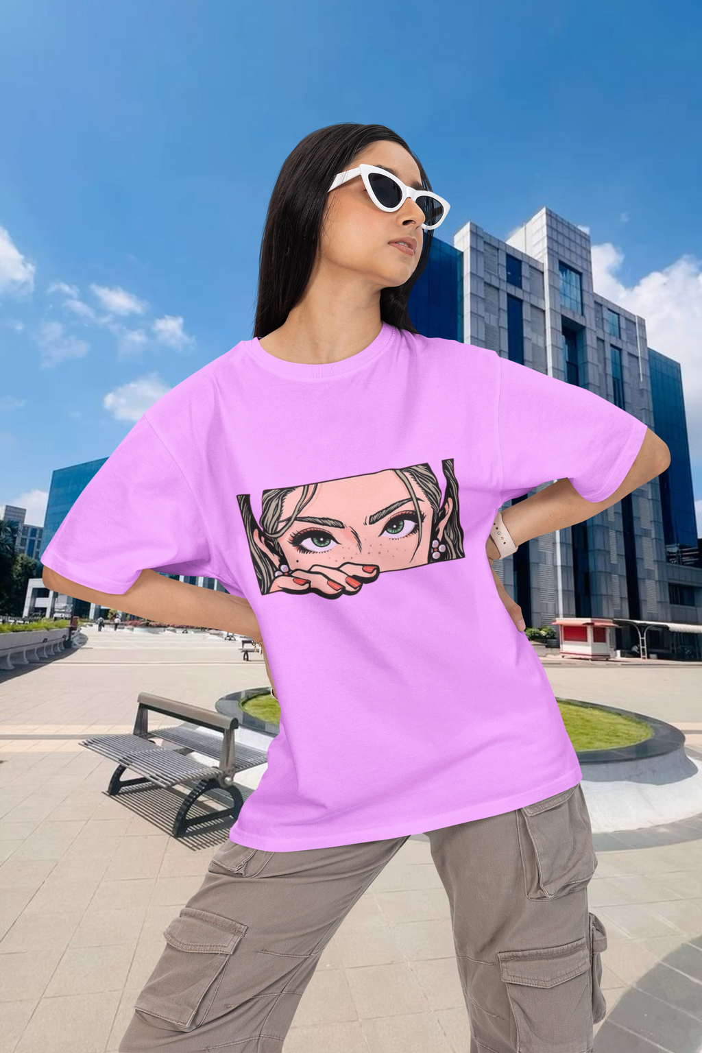 Cartoon Girl Oversized T-Shirt for Women