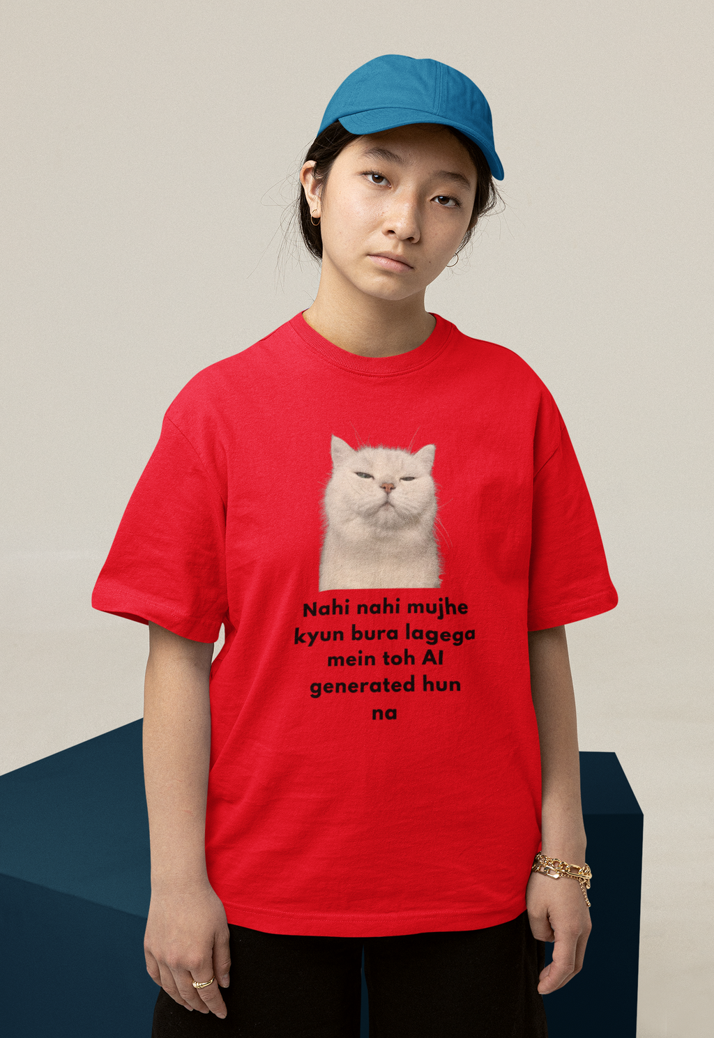 AI Generate Cat Meme Oversized T-Shirt – Funny Internet Meme Graphic Tee | Women's wear (Copy)