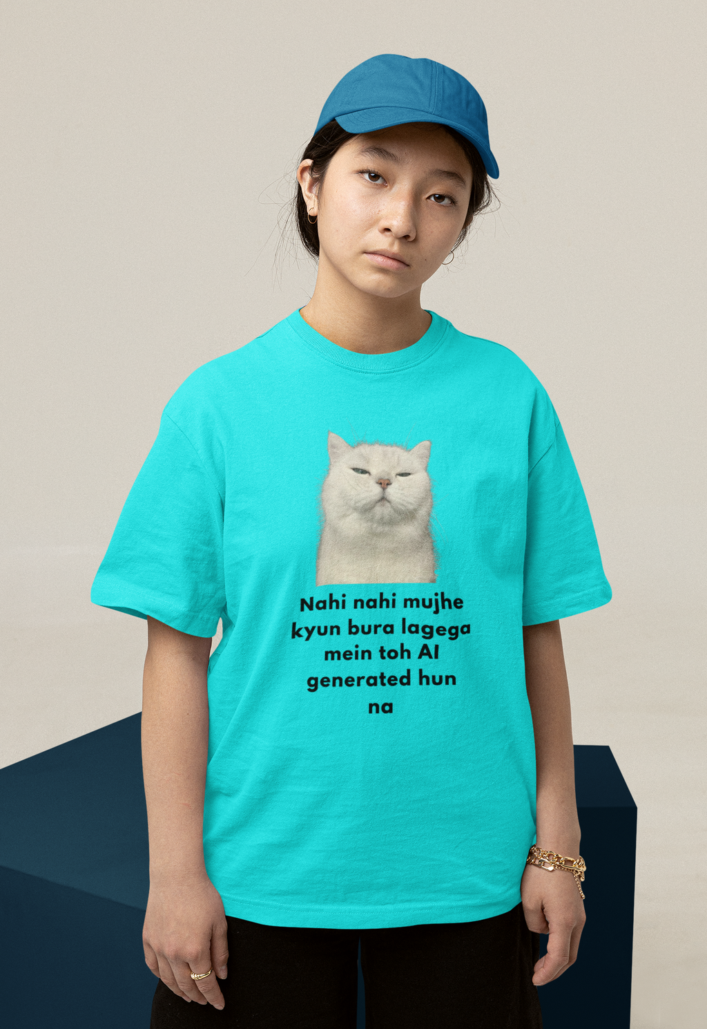 AI Generate Cat Meme Oversized T-Shirt – Funny Internet Meme Graphic Tee | Women's wear (Copy)