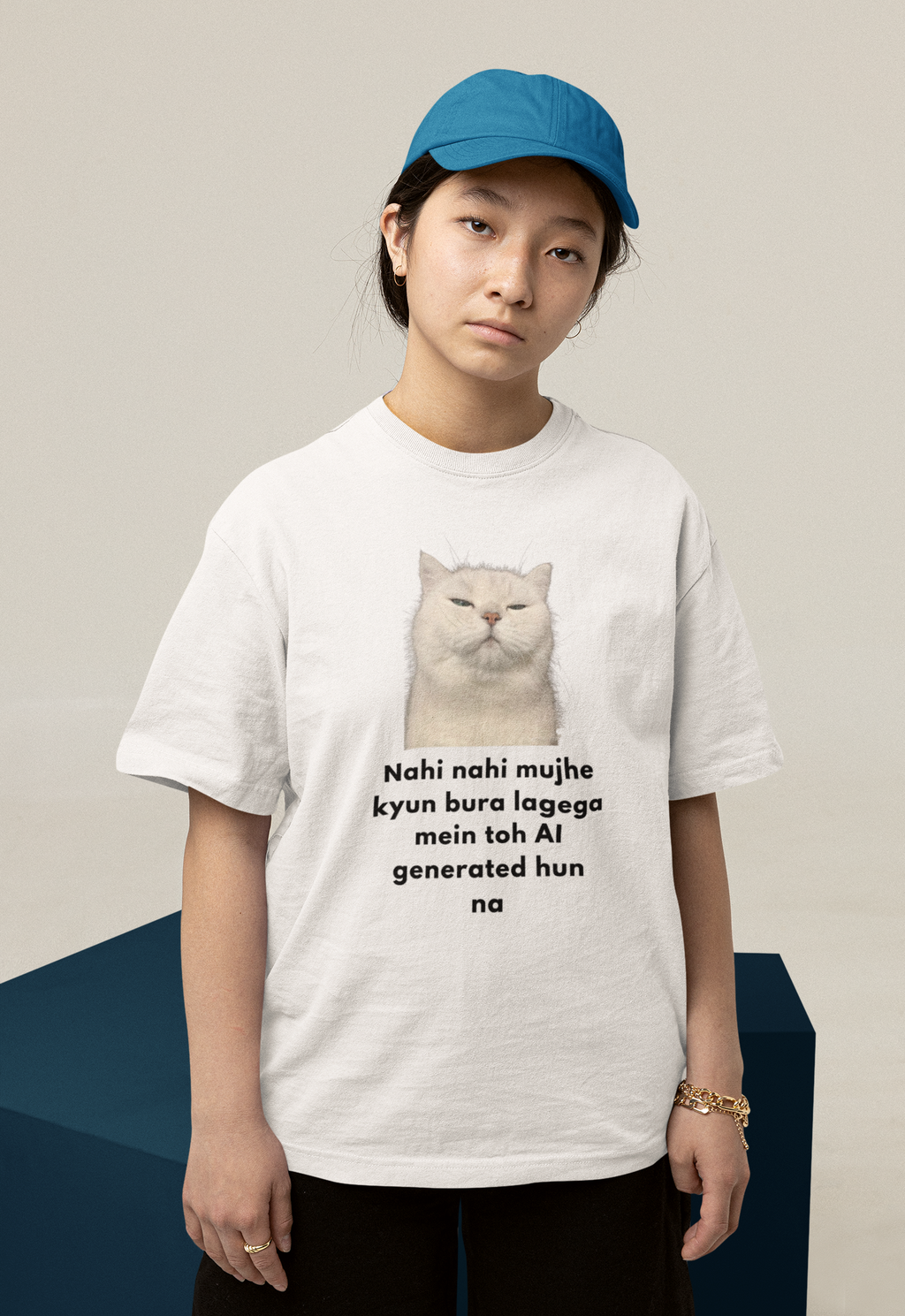 AI Generate Cat Meme Oversized T-Shirt – Funny Internet Meme Graphic Tee | Women's wear (Copy)