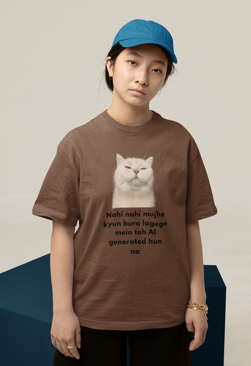 AI Generate Cat Meme Oversized T-Shirt – Funny Internet Meme Graphic Tee | Women's wear (Copy)