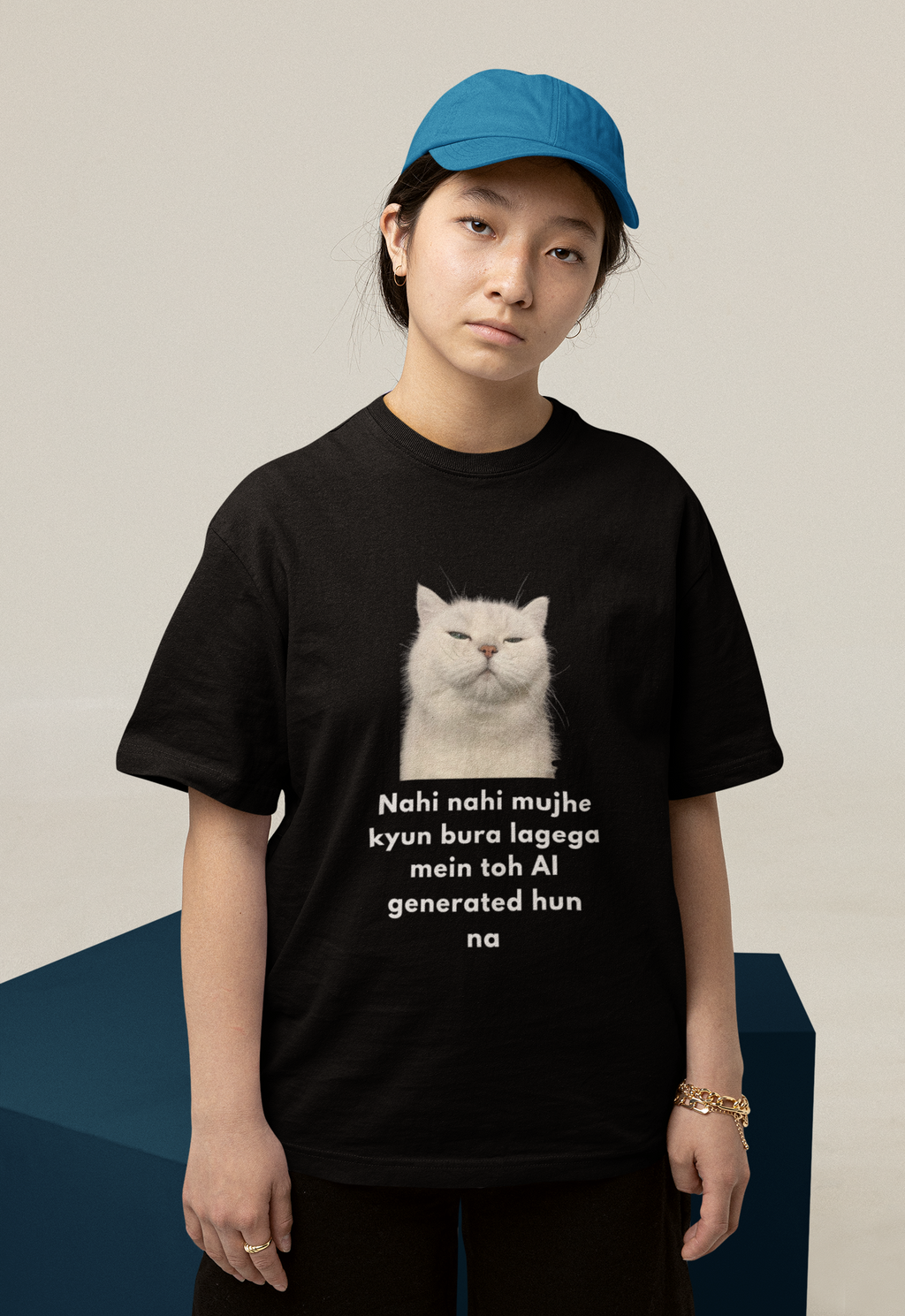 AI Generate Cat Meme Oversized T-Shirt – Funny Internet Meme Graphic Tee | Women's wear (Copy)