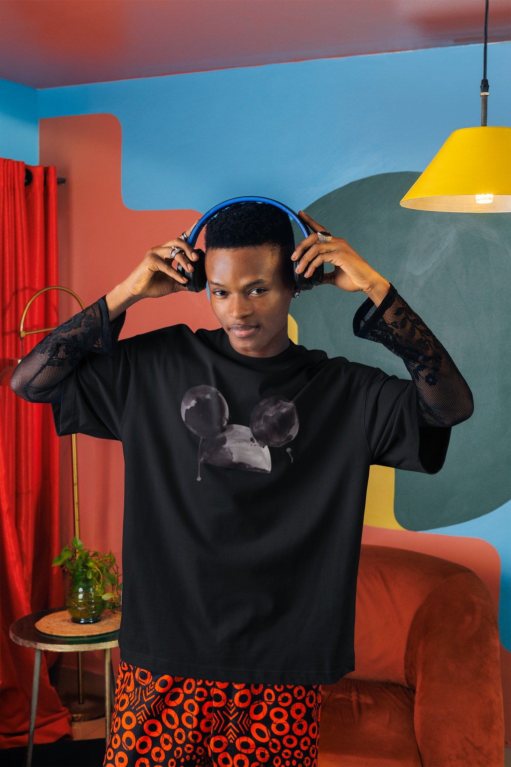 Mickey Mouse Print Oversized T-Shirt for Men