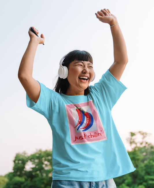 just chillin t shirt women, oversized t shirt women, graphic oversized tee women, aesthetic oversized t shirt, cute graphic t shirt women, streetwear t shirt women, chili graphic tee, casual oversized t shirt, 240 gsm cotton t shirt women, pixalflux women oversized tee