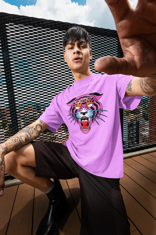 Pink Tiger Oversized T-Shirt for Men | Bold Streetwear Graphic Tee