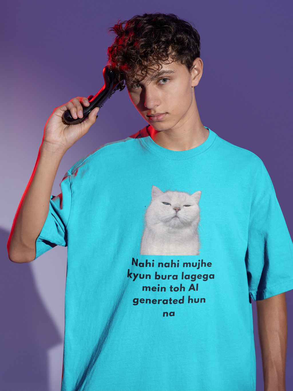 AI Generate Cat Meme Oversized T-Shirt – Funny Internet Meme Graphic Tee | Men's wear