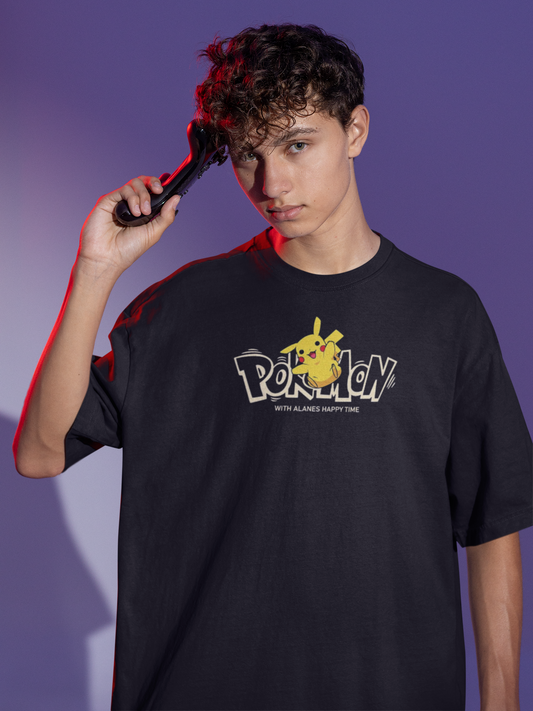 PIKACHU STREET Back Print Oversized T-Shirt for Men | Pixalflux