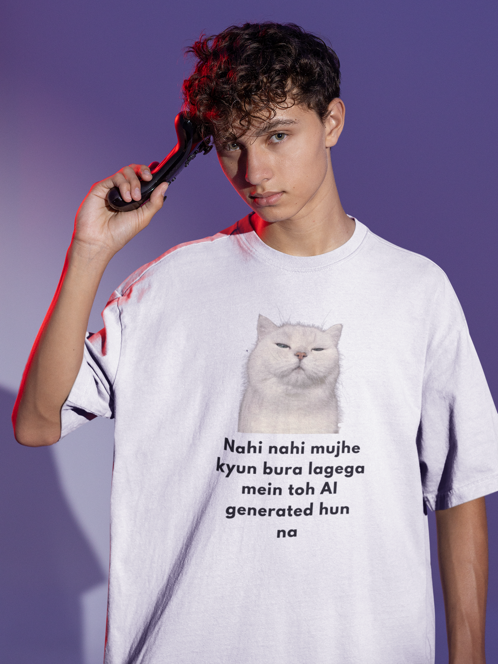 AI Generate Cat Meme Oversized T-Shirt – Funny Internet Meme Graphic Tee | Men's wear