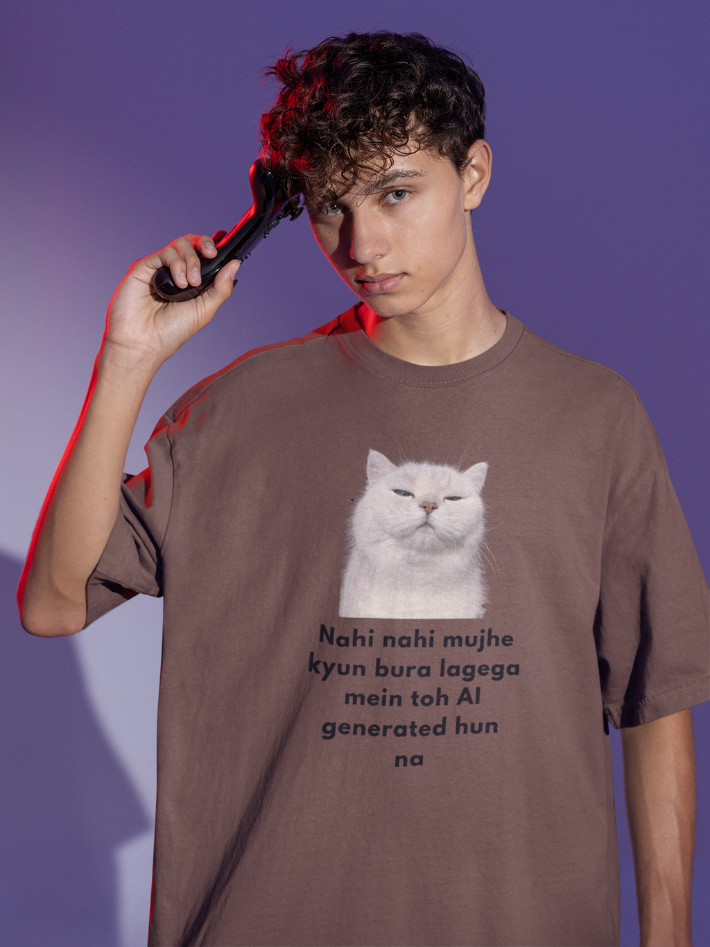AI Generate Cat Meme Oversized T-Shirt – Funny Internet Meme Graphic Tee | Men's wear