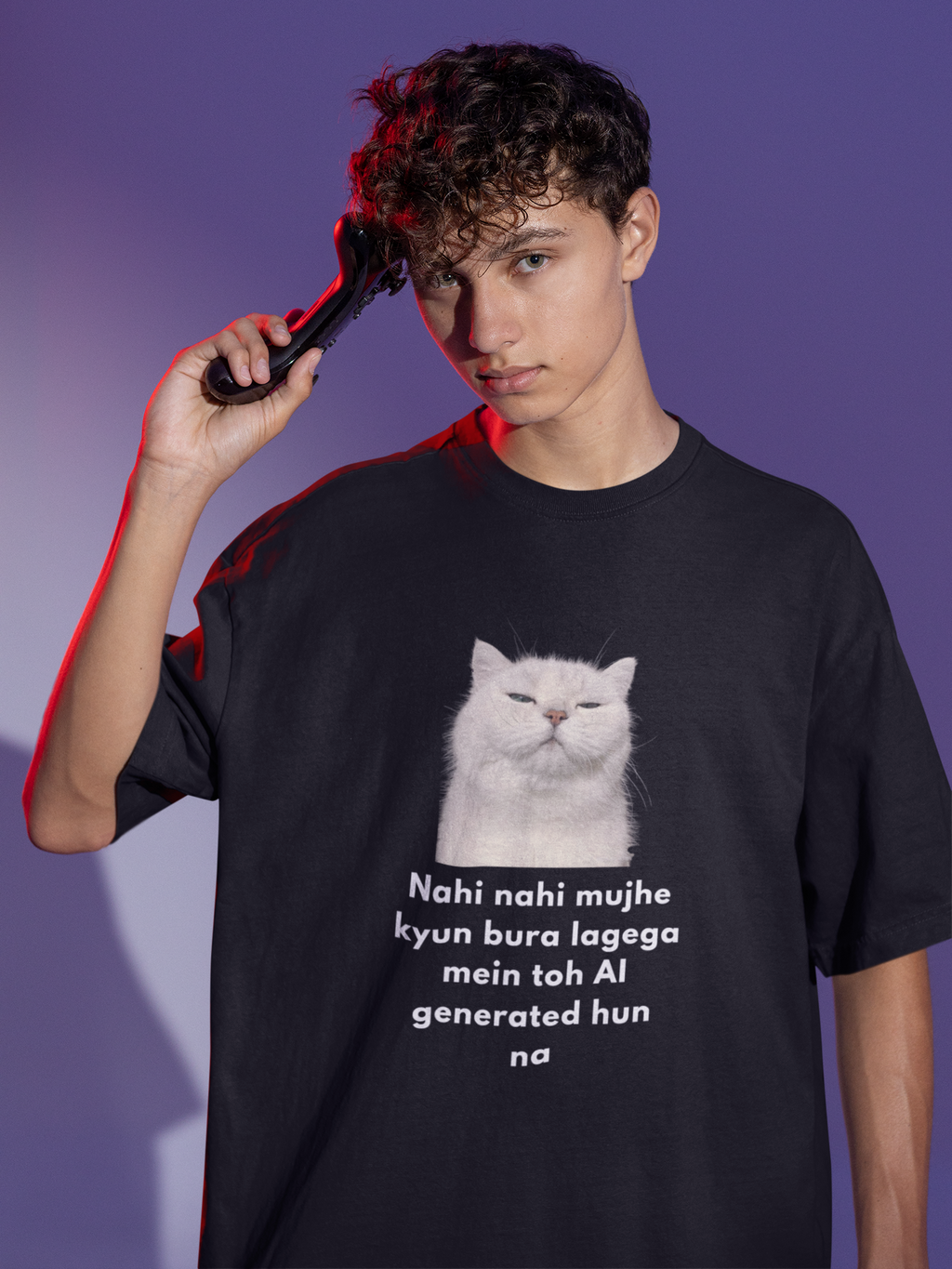 AI Generate Cat Meme Oversized T-Shirt – Funny Internet Meme Graphic Tee | Men's wear