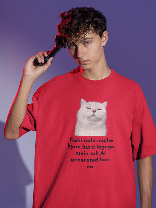 AI Generate Cat Meme Oversized T-Shirt – Funny Internet Meme Graphic Tee | Men's wear