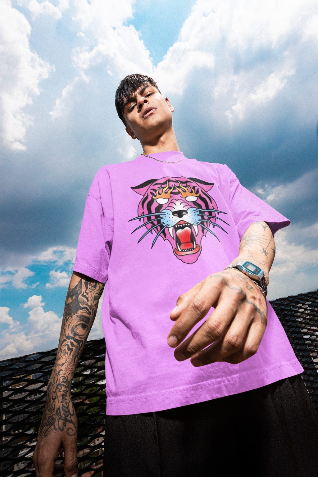 Pink Tiger Oversized T-Shirt for Men | Bold Streetwear Graphic Tee