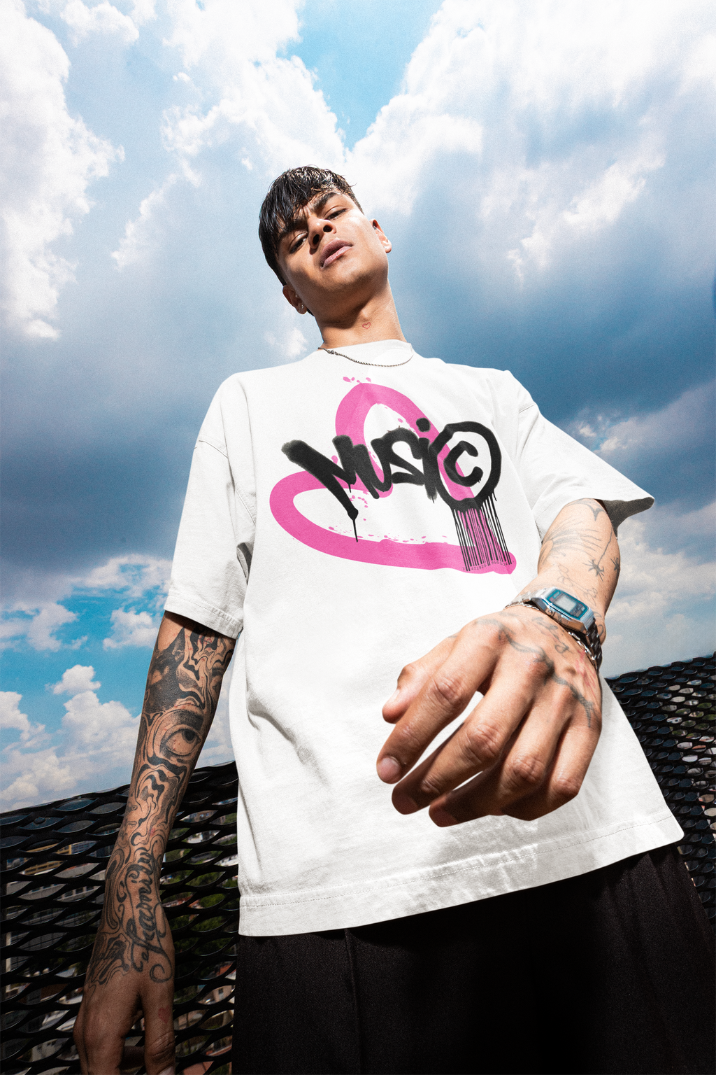Music Heart Graffiti Oversized T-Shirt | Pixalflux