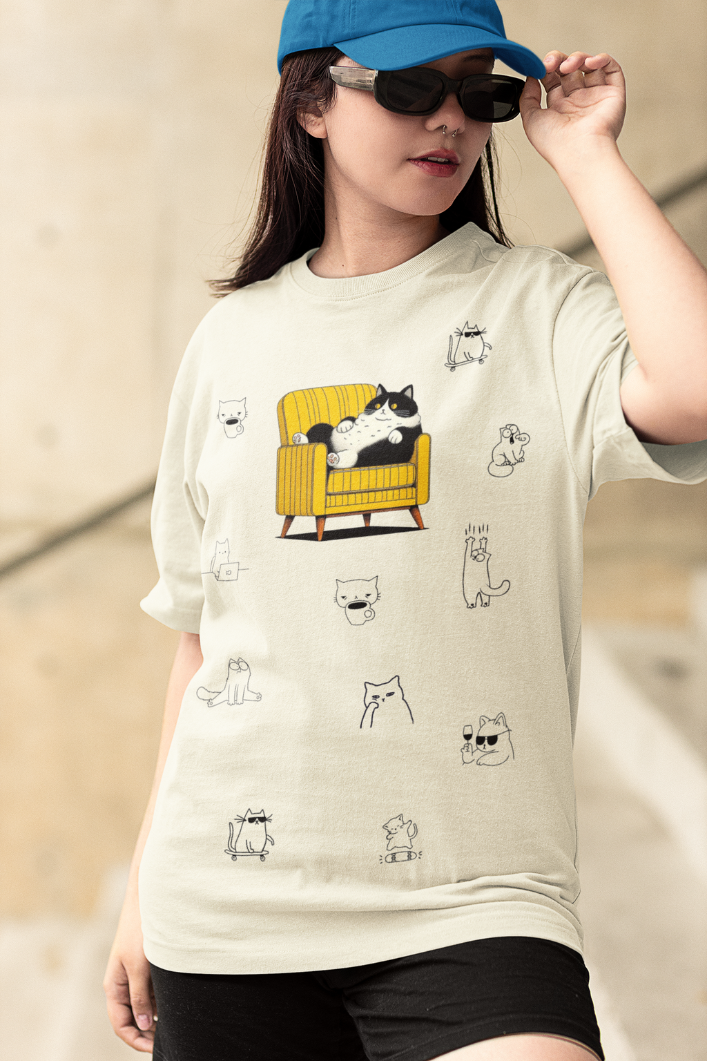 Lazy Cat Aesthetic Oversized T-Shirt for Women