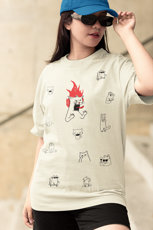 Mood Swing Cat Oversized T-Shirt for Women