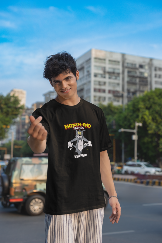 Month End Scenes Cartoon Oversized T-Shirt for Men