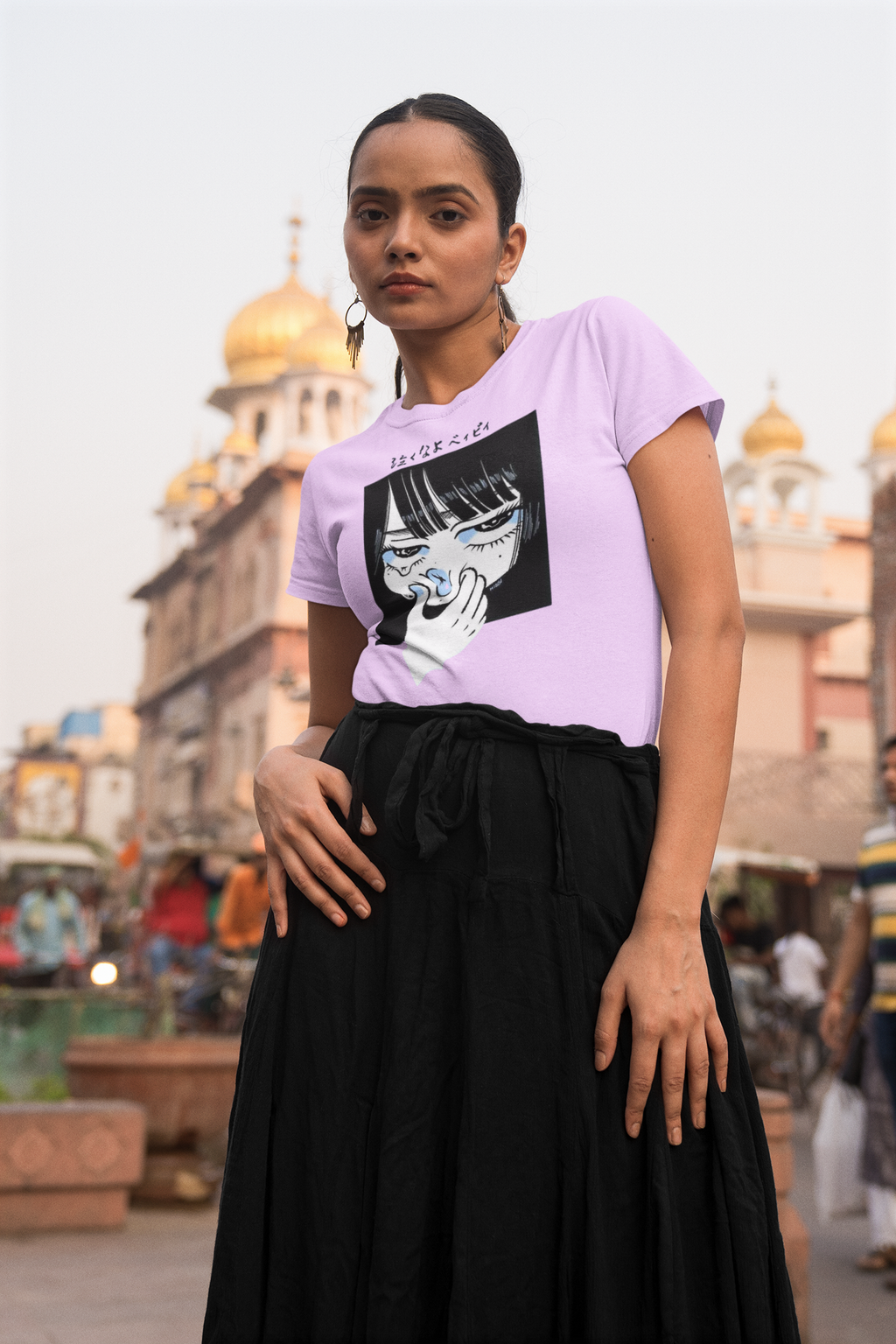 Anime Crying Girl Panel Regular Fit T-Shirt for Women