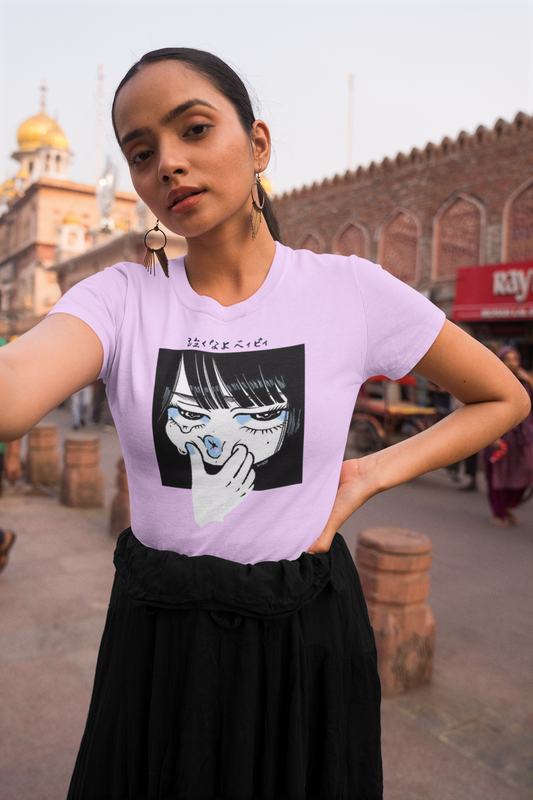 Anime Crying Girl Panel Regular Fit T-Shirt for Women