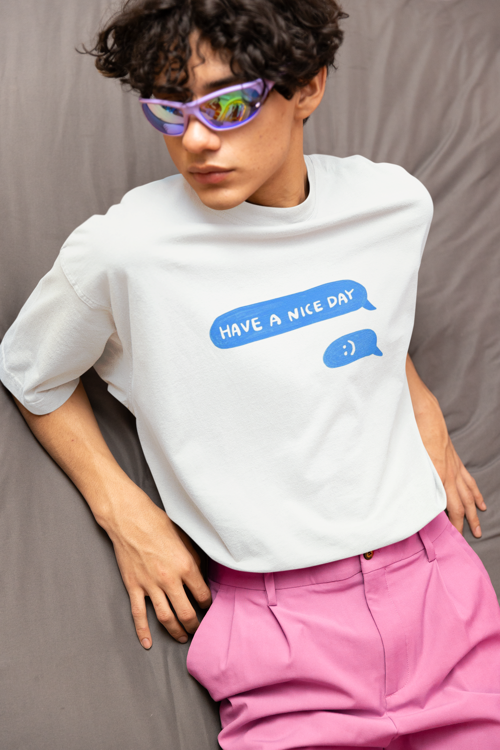 Blue Daisy Back Print Oversized T-Shirt for Men