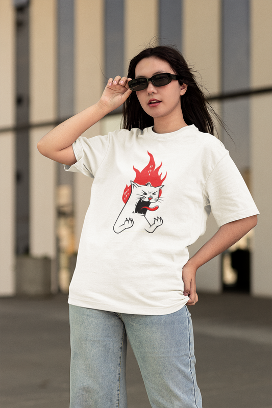 Playful Cat Oversized T-Shirt for Women