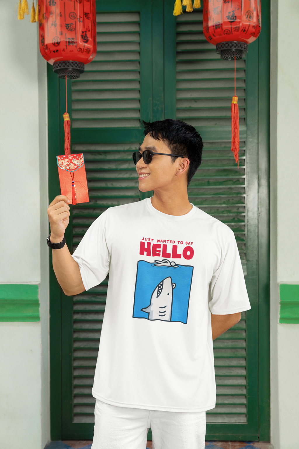 HELLO SHARK Oversized T-Shirt for Men | Pixalflux