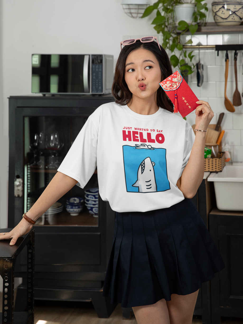 HELLO SHARK Oversized T-Shirt for Women | Pixalflux