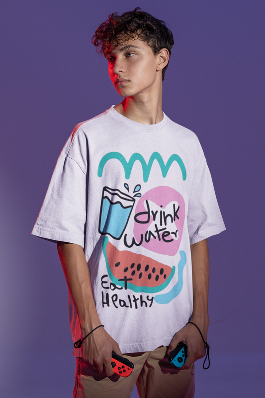 Drink Water Eat Healthy Oversized T-Shirt for Men | Aesthetic Graphic Tee