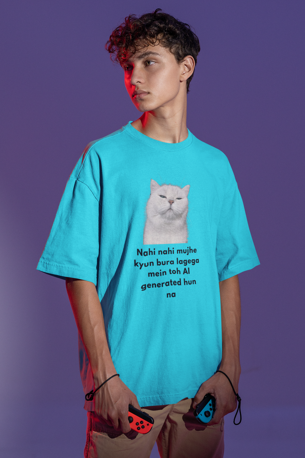 AI Generate Cat Meme Oversized T-Shirt – Funny Internet Meme Graphic Tee | Men's wear