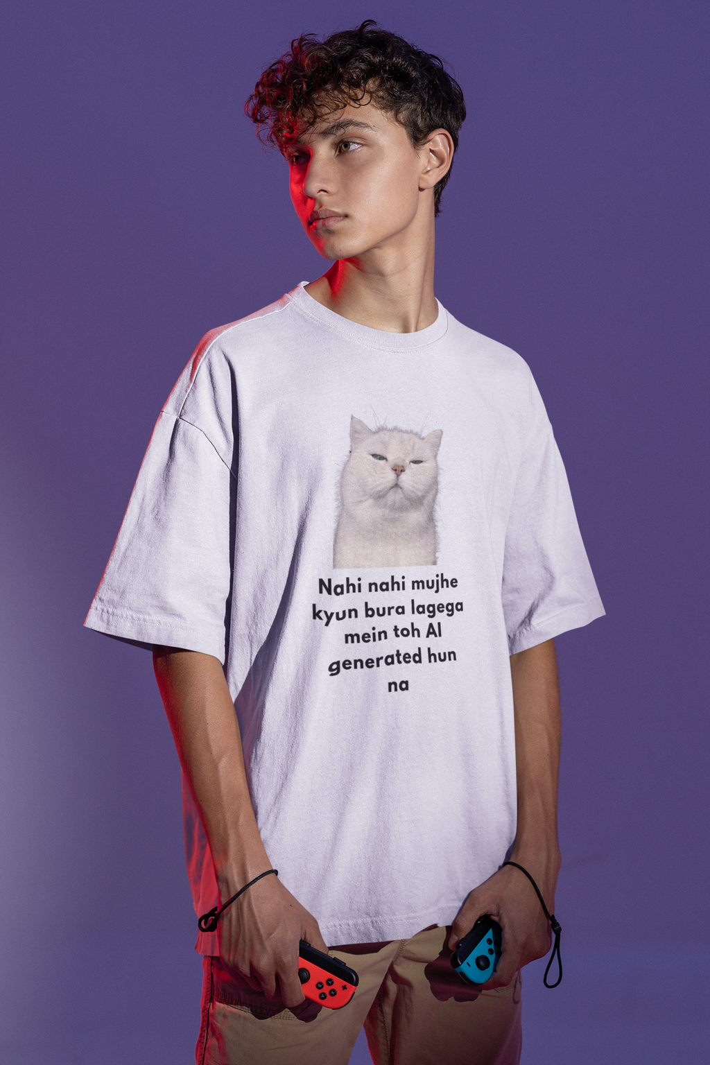AI Generate Cat Meme Oversized T-Shirt – Funny Internet Meme Graphic Tee | Men's wear