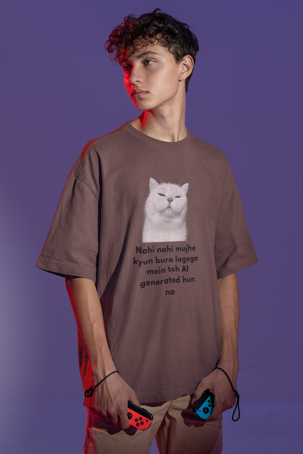 AI Generate Cat Meme Oversized T-Shirt – Funny Internet Meme Graphic Tee | Men's wear