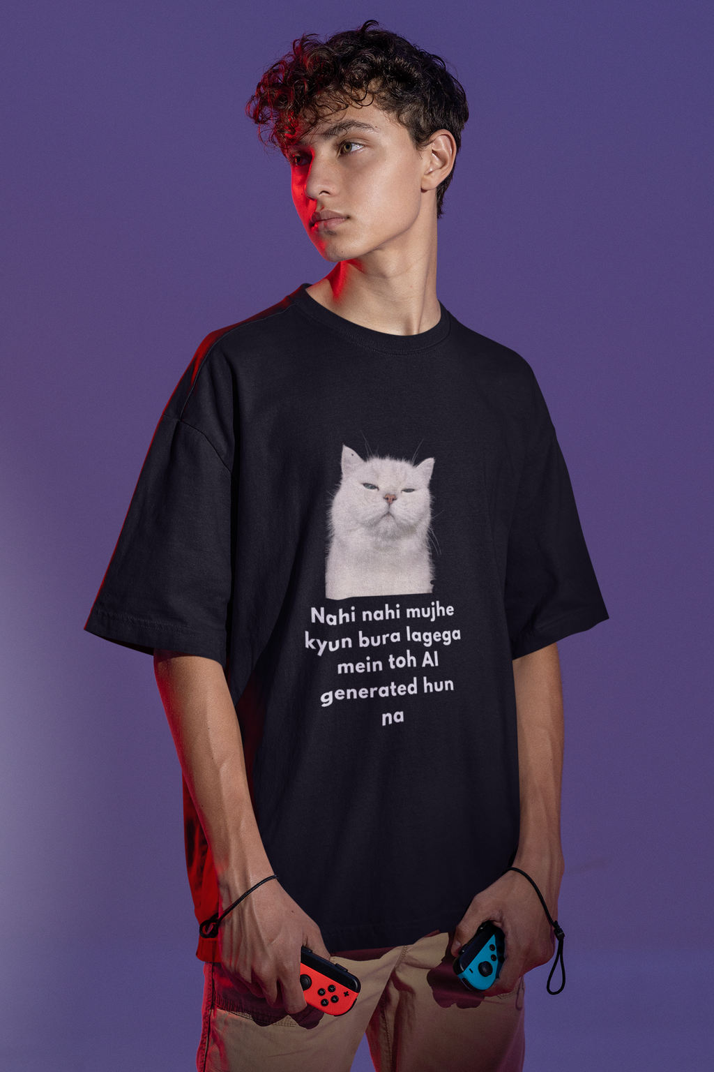 AI Generate Cat Meme Oversized T-Shirt – Funny Internet Meme Graphic Tee | Men's wear