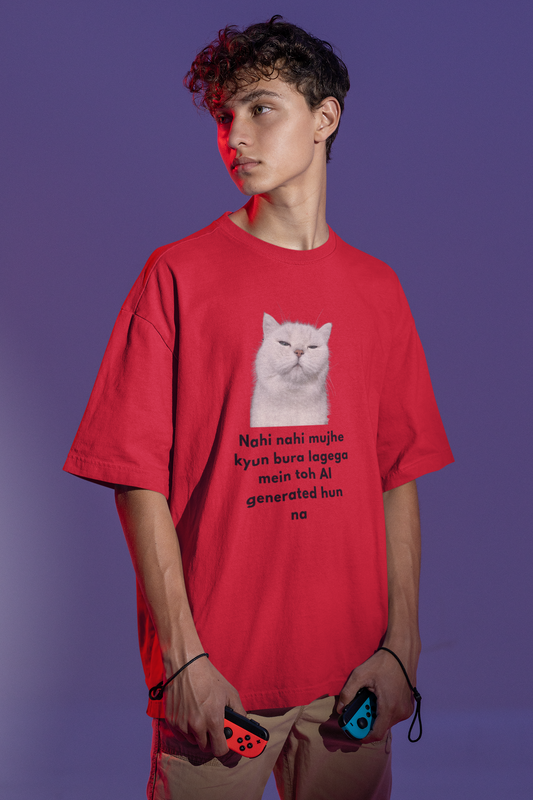 AI Generate Cat Meme Oversized T-Shirt – Funny Internet Meme Graphic Tee | Men's wear